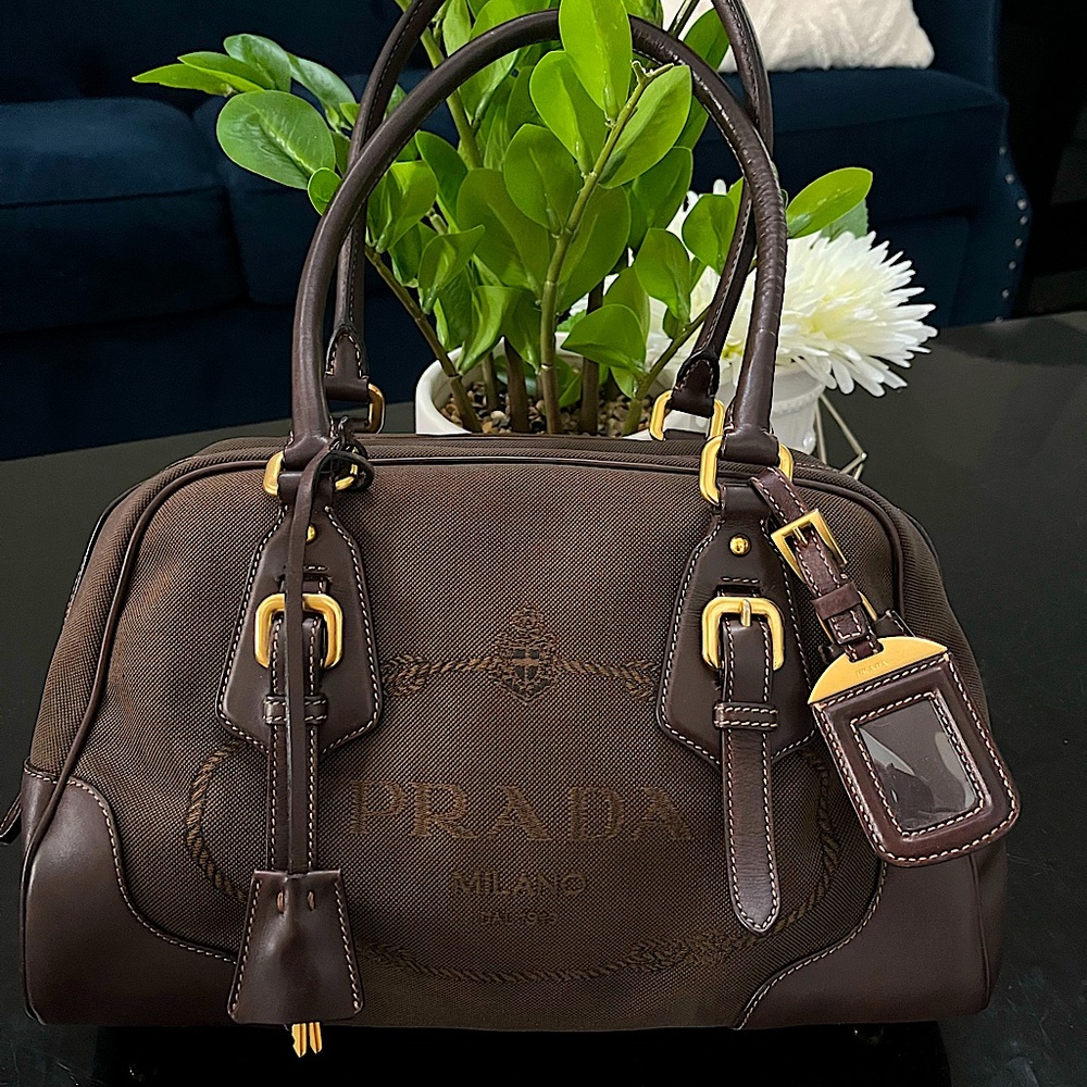 PRADA Handbag Logo jacquard canvas